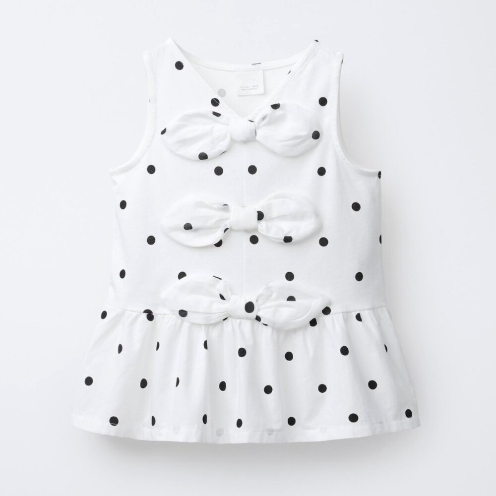 Zara Kids || Contrast Tie-T-shirt || Polka Dot + Bows